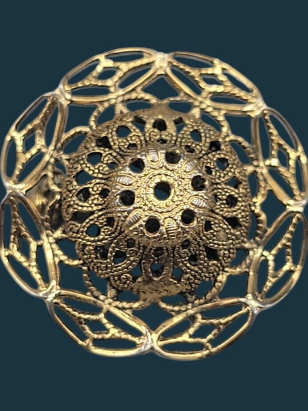 Freirich Brooch Filigree Circle Gold Tone Round Vintage 1960s Jeweler to Stars